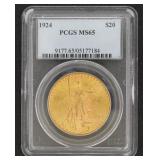 1924 St. Gaudens MS65 GEM $20.00 Gold Double Eagle