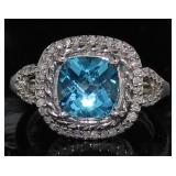 10kt Gold Cushion Cut 2.65 ct Topaz & Diamond Ring