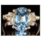 10kt Gold Oval 4.20 ct Blue Topaz & Diamond Ring