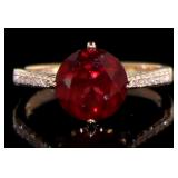 Rose Toned Genuine Garnet & White Topaz Ring