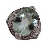 14kt Gold LeVian Green Amethyst & Diamond Ring