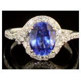 14kt Gold 3.58 ct Oval Sapphire & Diamond Ring