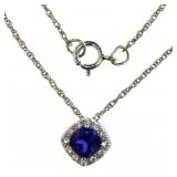 Beautiful Cushion Sapphire & White Topaz Necklace