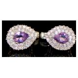 Natural Pear Cut Amethyst & White Topaz Earrings