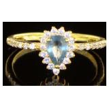 Stunning Pear Natural Sapphire & White Topaz Ring