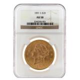 1891-S AU58 Liberty Head $20.00 Gold Double Eagle
