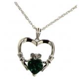 Emerald & Diamond Accent Claddagh Necklace