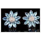 Natural 9.10 ct Blue Topaz & Diamond Earrings