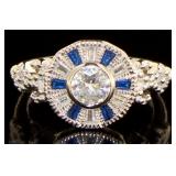 Antique Style Bezel Set White Topaz & Sapphire Rin