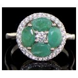 Genuine 2.21 ct Emerald & White Zircon Ring