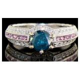 14kt Gold 1.69ct Blue Diamond & Pink Sapphire Ring