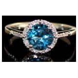 14kt Gold 2.08 ct Swiss Blue Topaz & Diamond Ring