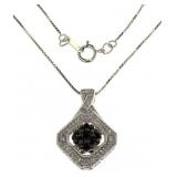 Natural Cushion Cut Black & White Diamond Necklace