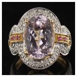 14kt Gold Oval 6.18 ct Kunzite & Diamond Ring
