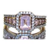Radiant Cut Morganite & White Topaz Designer Ring