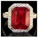 14kt Gold 10.35 ct Em. Cut Ruby & Diamond Ring