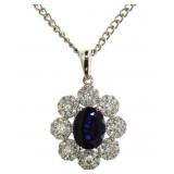 14K Gold 3.26 ct Sapphire and Diamond Pendant