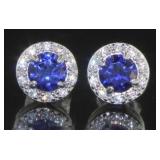 Stunning Halo Style Blue & White Sapphire Earrings