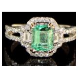 14kt Gold 2.12 ct Em. Cut Emerald & Diamond Ring
