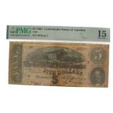 1864 Confederate States $5.00 Large Currency Note