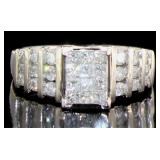 14kt Gold Emerald Quad 1.00 ct Diamond Ring