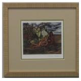 Nudes In Forest Print Plate Signed Frida Kahlo