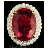 14kt Gold 17.88 ct Oval Ruby & Diamond Ring