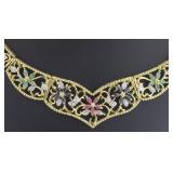 Genuine Sapphire, Emerald, Ruby & Diamond Necklace