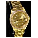 18kt Gold Lady Datejust Rolex President w/Diamond