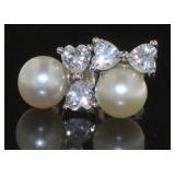 Freshwater Pearl & White Topaz Bow Earrings
