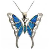 Beautiful Large Blue Opal Butterfly Necklace