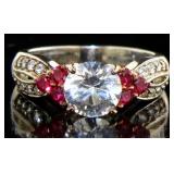 Beautiful 2.60 ct White Topaz & Ruby Ring
