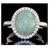 Stunning Oval Natural Jade & White Topaz Ring