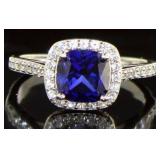Cushion Cut Sapphire & White Topaz Designer Ring
