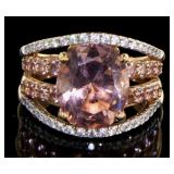 Rose Toned Oval Morganite & White Topaz Ring