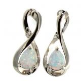 Pear Cut White Opal Leverback Earrings