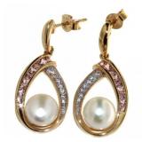 Rose Toned Pearl, Pink & White Topaz Earrings