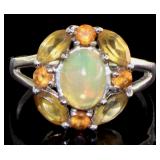 Natural 3.10 ct White & Fire Opal Cocktail Ring