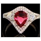 Brilliant Pear Cut Ruby & White Topaz Designer Rin
