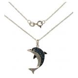 Genuine Blue & White Diamond Dolphin Necklace