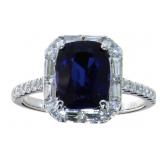 14kt Gold 3.41 ct Cushion Sapphire & Diamond Ring