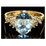 10kt Gold Oval 2.40 ct Blue Topaz & Diamond Ring