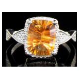 Genuine 3.26 ct Cushion Fire Opal & Diamond Ring