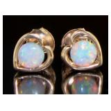 10kt Gold White Opal Heart Earrings