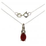 Genuine Oval Ruby & White Zircon Necklace