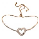 Rose Gold Baguette White Topaz Heart Bracelet
