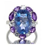 Oval 11.30 ct London Blue Topaz & Amethyst Ring