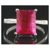 Natural Emerald Cut 4.09 ct Ruby Solitaire Ring