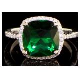 Cushion Cut Emerald & White Topaz Designer RIng