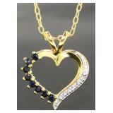 Genuine Sapphire & Diamond Heart Pendant
